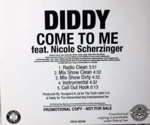 Diddy: Come To Me PROMO MUSIK AUDIO CD Nicole Scherzinger Mix Show Clean Dirty 5 - Bild 1 von 1